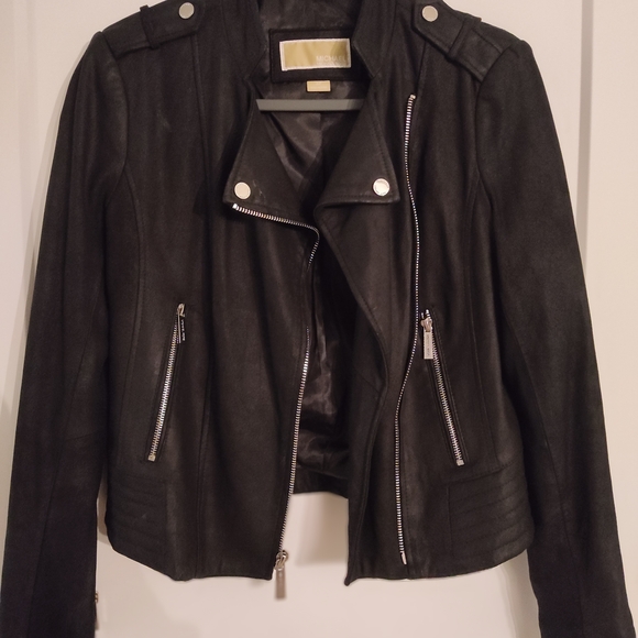 MICHAEL Michael Kors Jackets & Blazers - MICHAEL Michael Kors Black Leather Jacket with Silver Accents